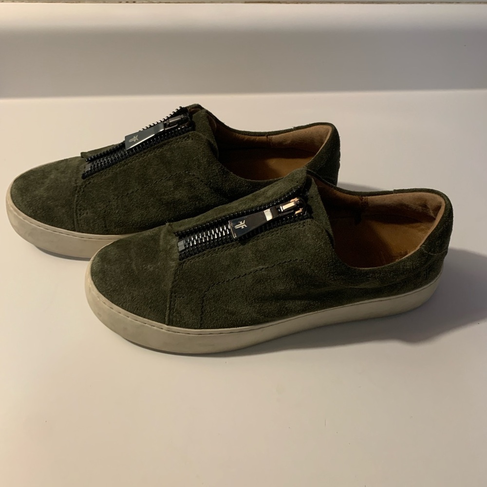 Frye Lena Zip Low Sneakers Olive Green Size 8.5